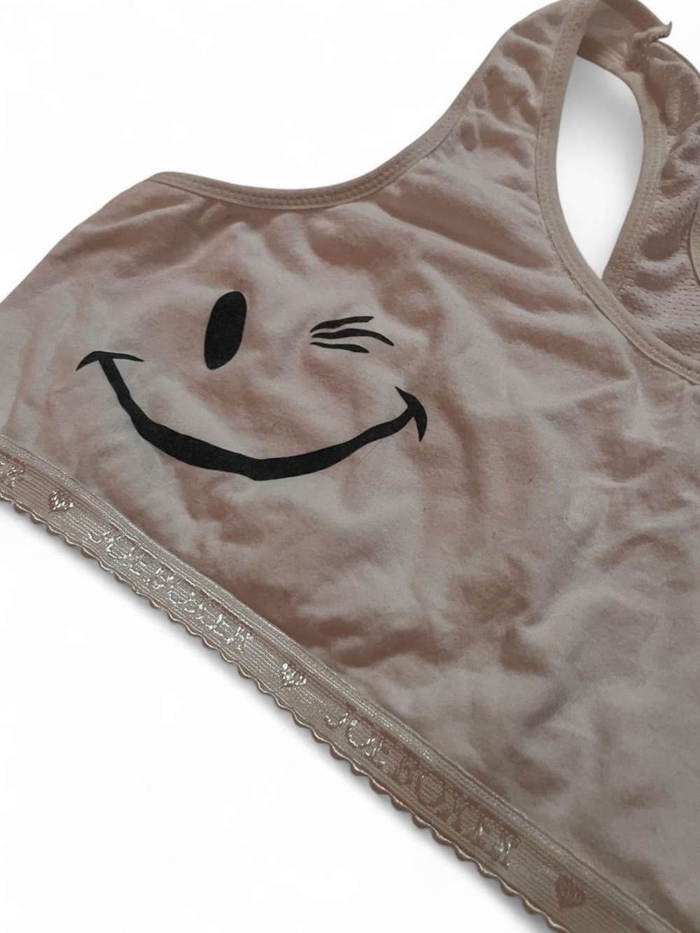 Vintage Joe Boxer Smiley / Winky Face Racerback Sports Bra • SIZE - XL • Y2K